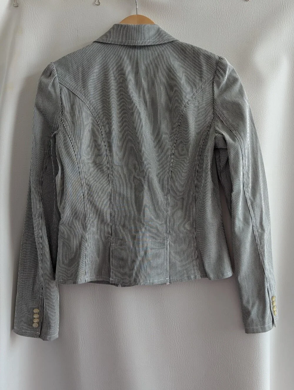 Ralph Lauren Cotton Gray White Pinstripe Tailored Women's Blazer - S